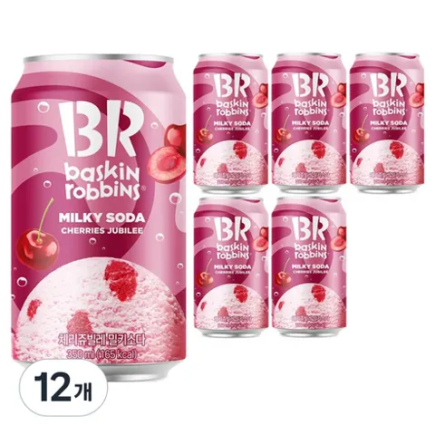 배스킨라빈스 체리쥬빌레 밀키 소다 탄산음료, 12개, 350ml