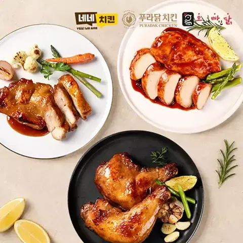 네네치킨x푸라닭x오빠닭 오븐구이 통살닭다리 5종 30팩 + 비엔나 1팩