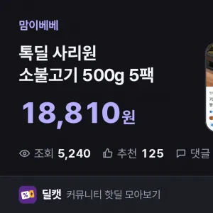 페이머니 결제 톡딜 사리원 소불고기 500g 5팩 18810원