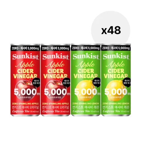 썬키스트 애사비 제로 스파클링 250ml 사과/레몬 48입 (맛 선택2)