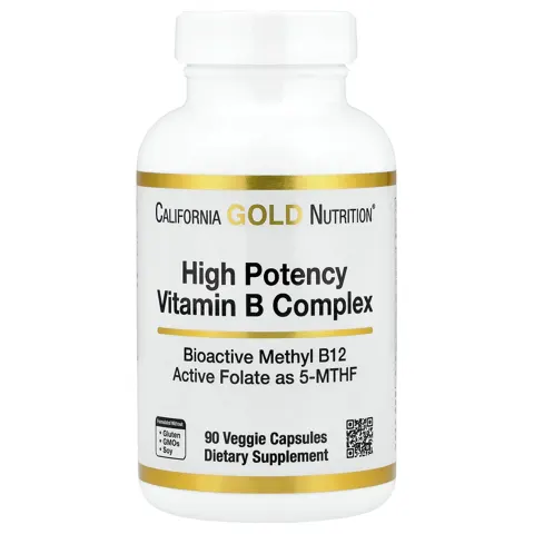California Gold Nutrition (캘리포니아골드뉴트리션), 고효능 비타민B 복합체, 메틸 엽산 및 메틸 B12 함유, 베지 캡슐 90정