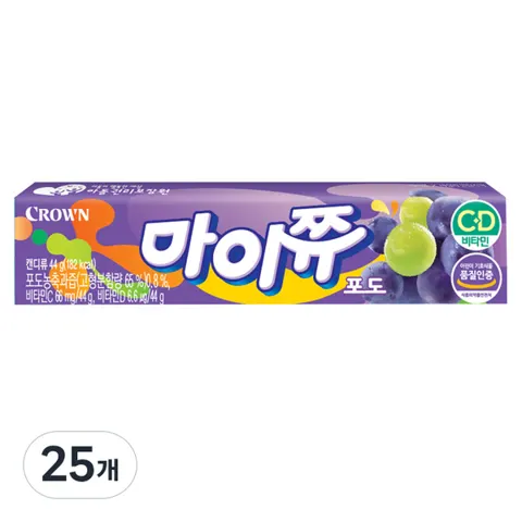 크라운 마이쮸 포도, 44g, 25개