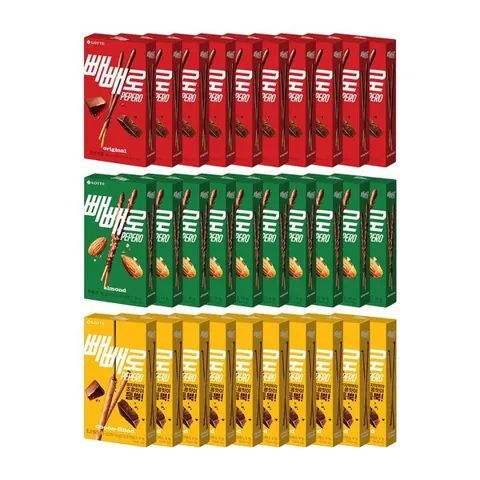 빼빼로 초코 46gX10개 +아몬드 32gX10개 +초코필드 45gX10개 (30,600원/무료)