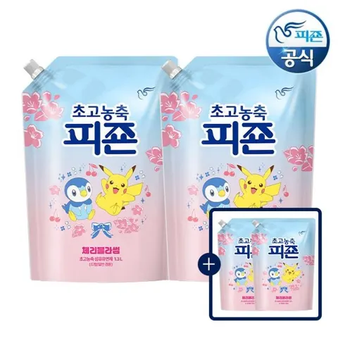 피죤 초고농축 섬유제 포켓몬에디션 체리블라썸 1.3L 리필 4개 (12,900원/무료)