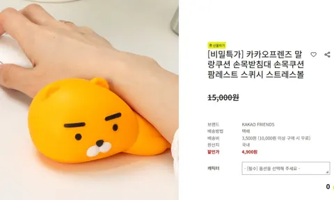 카카오프렌즈 라이언 말랑 손목쿠션 (4,900원/배송비 3,500원)