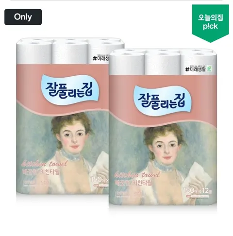 잘풀리는집 키친타월 150매 12롤 * 2팩 (총 24롤)