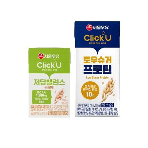 서울우유 클릭유 저당밸런스 곡물맛 140ml x 24개 + 클릭유 로우슈거 프로틴 190ml x 16개 (15,900원/무료)
