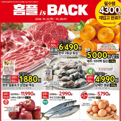 홈플러스 전단지 (한돈 삼겹살 1,880원)