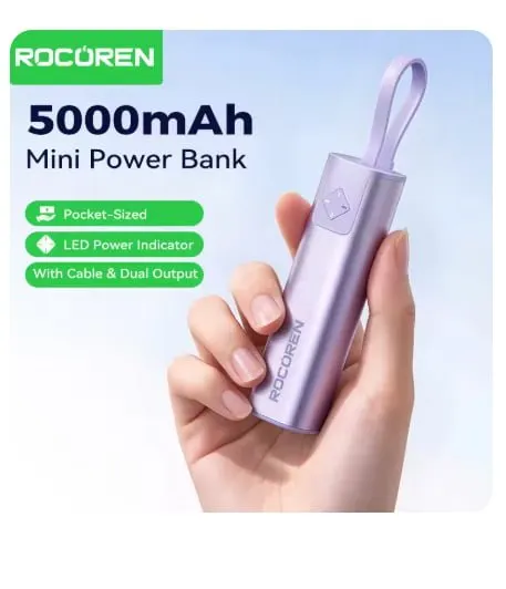 ROCOREN 5000mAh 미니 립스틱 스타일 보조 배터리 ($9)무배